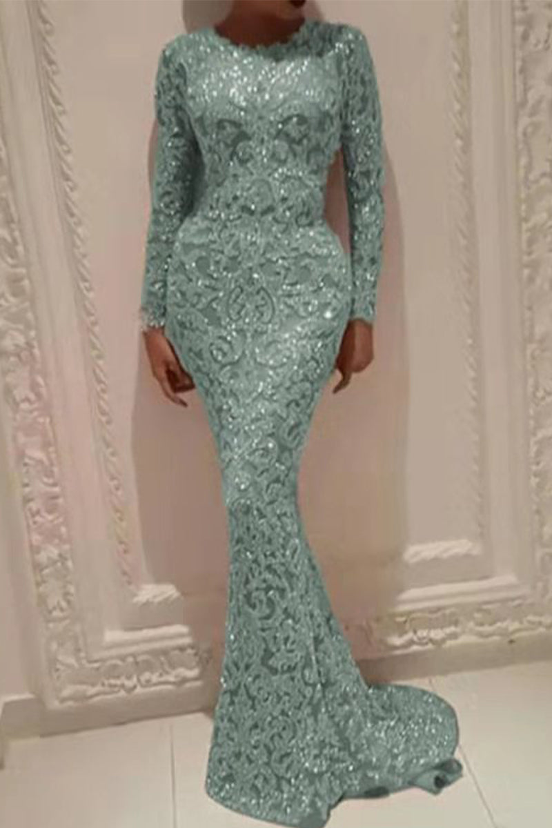 Elegant Bronzing Patchwork O Neck Evening Dress Dresses - View 2 | VelvetHem