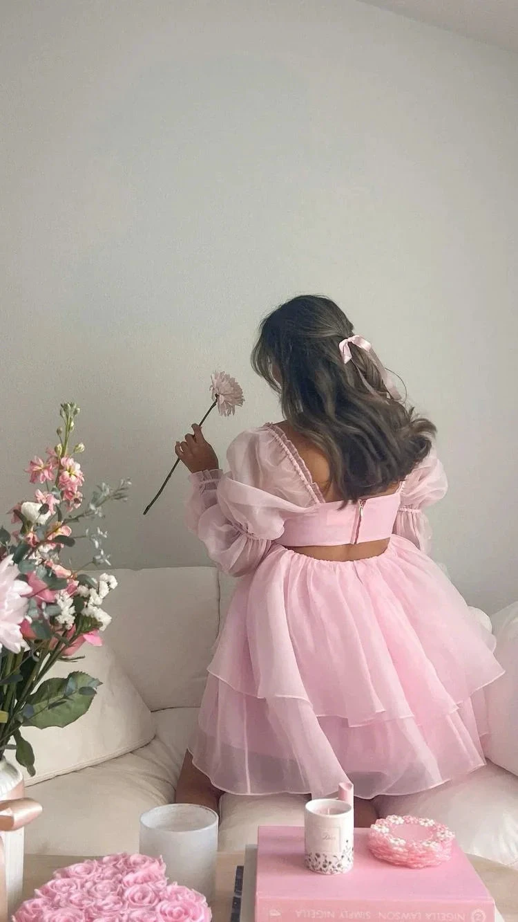 Pink A-line Puffy Dress Pink Homecoming Dress (ZD12037)