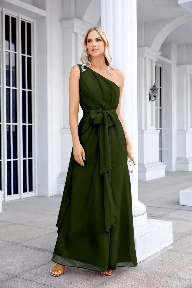Ladies Chiffon One Shoulder Bridesmaid Evening Dress Wedding Party Evening Dress 28133 by numbersea