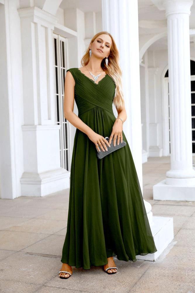 Ladies Chiffon V Neck Sleeveless Floor Length Bridesmaid Evening Dress Wedding Party Evening Dress 28126 by numbersea