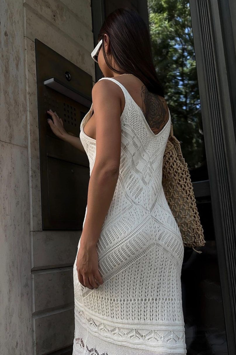Cami U-Neck Crochet Knit Maxi Sweater Dress - View 3 | VelvetHem