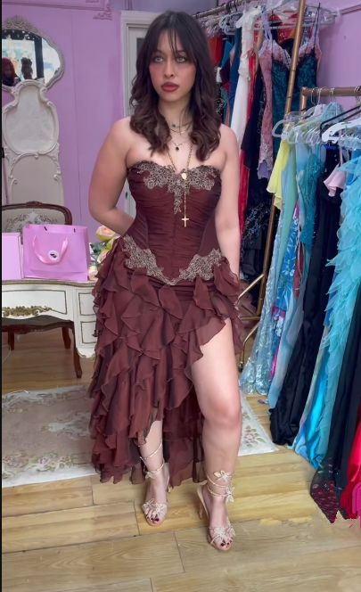 Vintage Ruffles Evening Dress Applique Long Prom Dress J8654