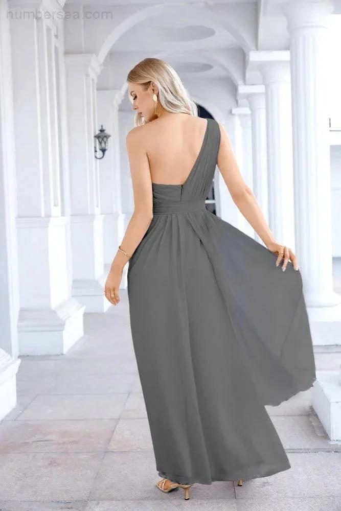 Ladies Chiffon One Shoulder Bridesmaid Evening Dress Wedding Party Evening Dress 28133 (ZD17003)