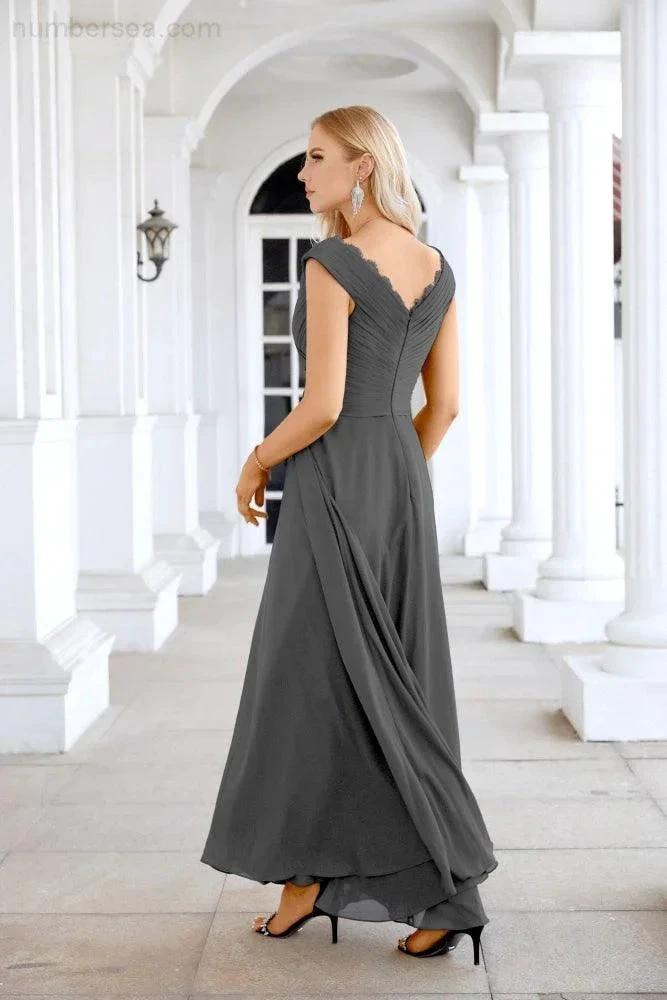 Ladies Chiffon V Neck Sleeveless Floor Length Bridesmaid Evening Dress Wedding Party Evening Dress 28126 (ZD16989)