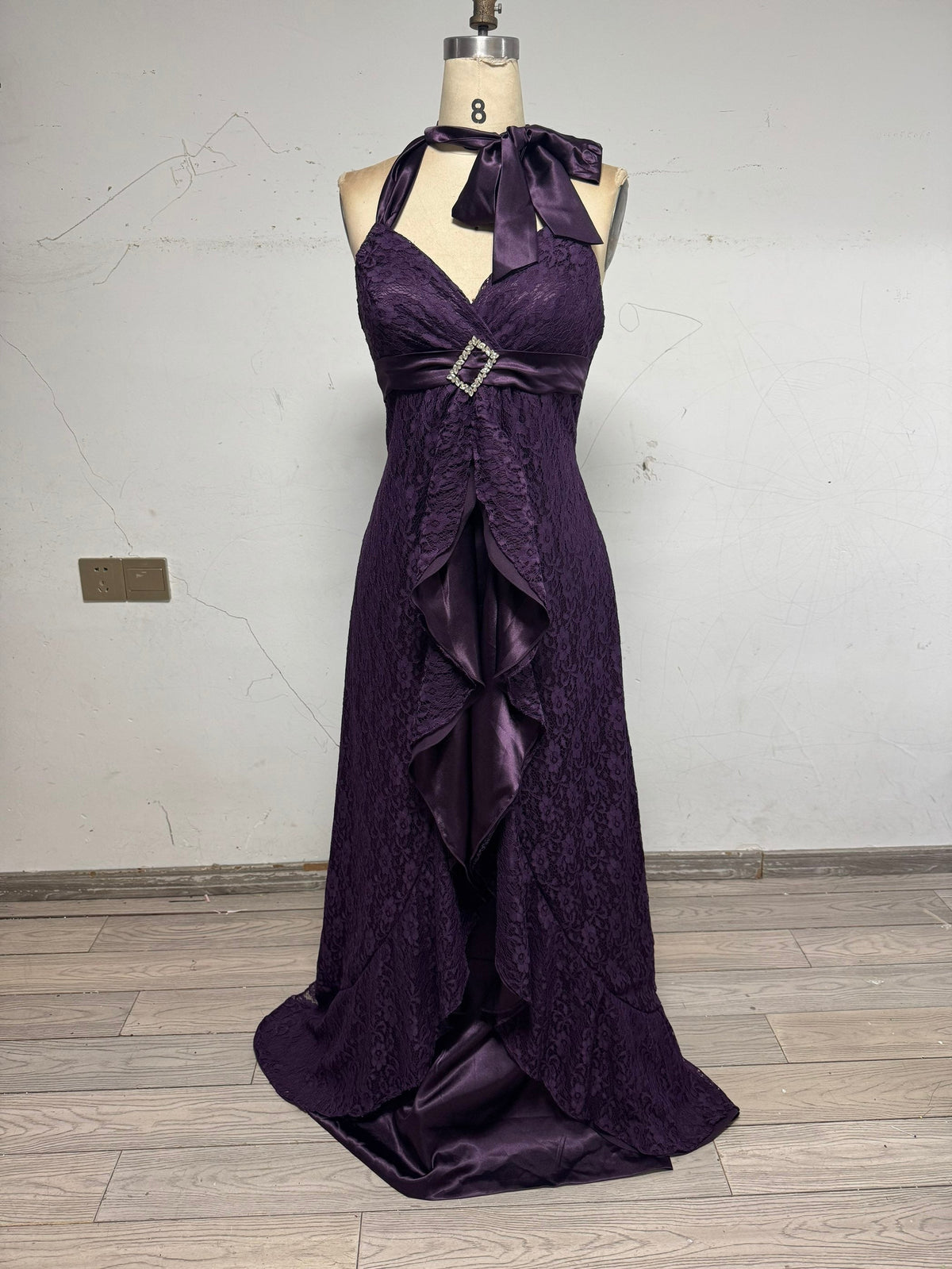 Lace Purple Halter Neck Prom Party Dress Birthday Outfits - FashionDia