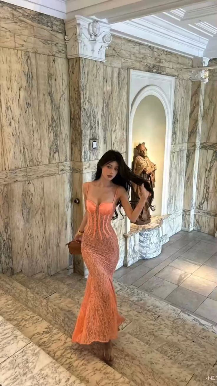 Pretty Spaghetti Straps Lace Mermaid Evening Dress Long Party Prom Dress - View 2 | FashionDia