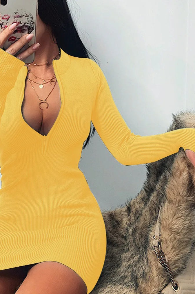 Long Sleeve Rib Knit Mini Dress - View 8 | FashionDia