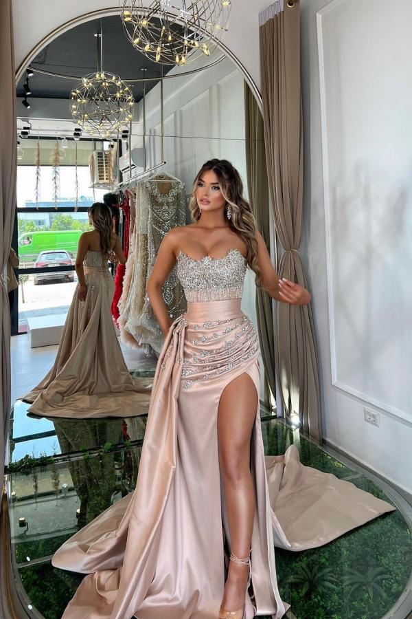 Sweetheart Mermaid Evening Dress Sleeveless Slit With Beads Ruffle - View 3 | VelvetHem