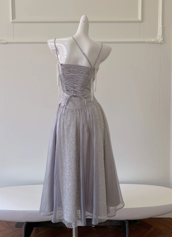 Classy Purple Sequins Tulle Beaded Tassel Prom Dress A Line Evening Dress Y8586 - View 5 | VelvetHem