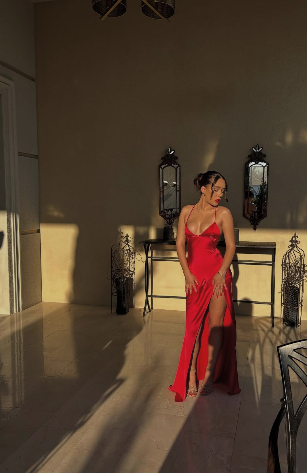 Red Backless Long Prom Dress Satin Evening Dress J7885