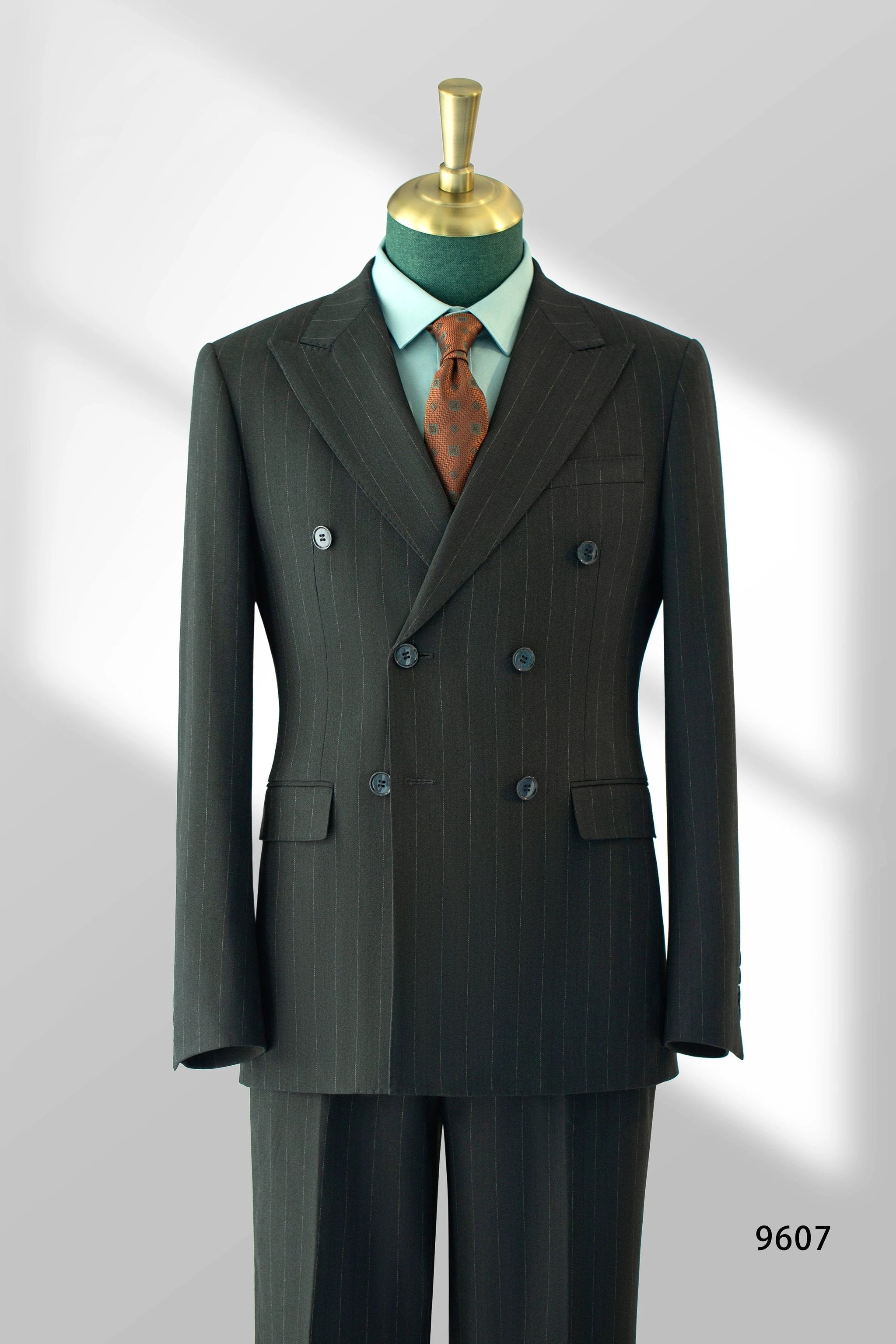 Double-Breasted Charcoal Pinstripe Wool Suit | Tailored Formal Groom & Business Suit by 男装