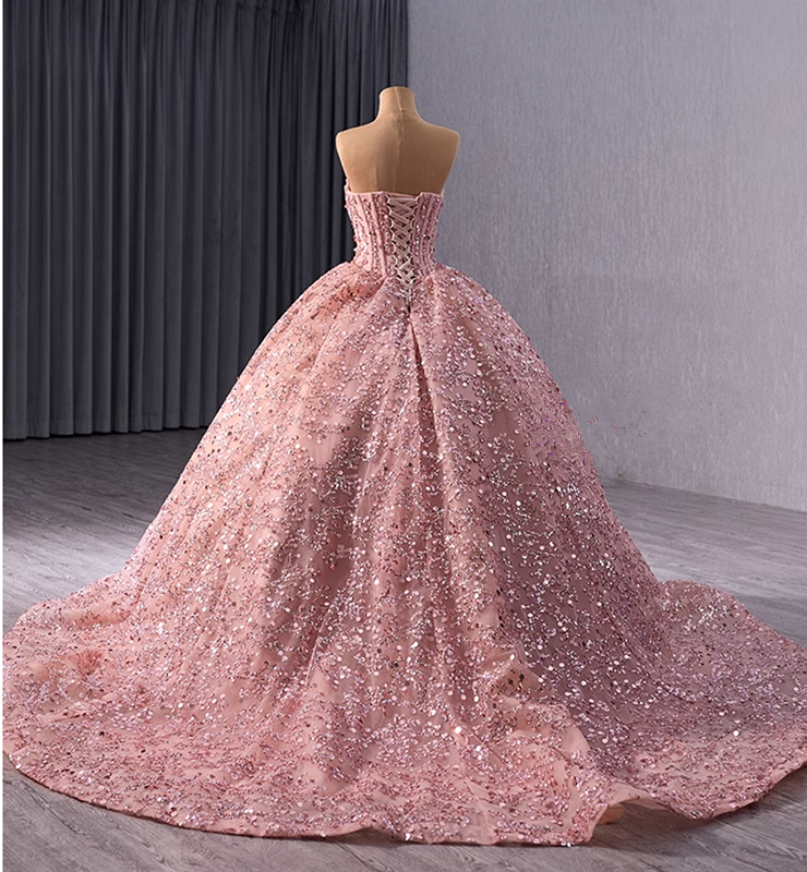 Luxury Pink Ball Gown Gorgeous Sequins Beading Prom Dress Birthday Dress - View 3 | FashionDia