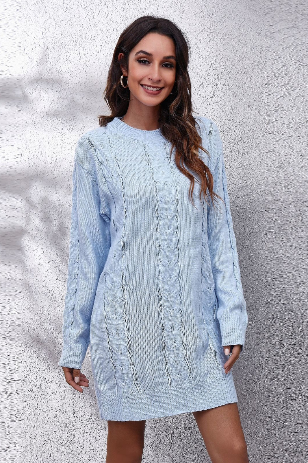 Loose Fit Cable Knit Sweater Dress