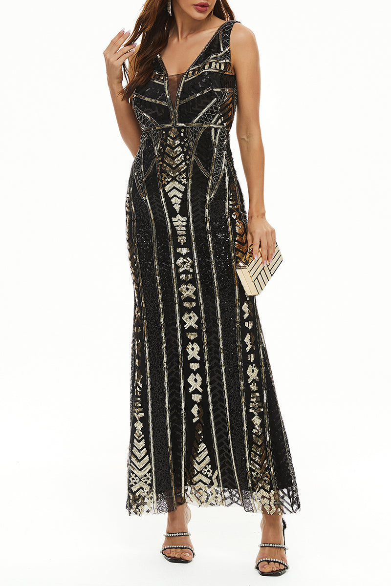 Elegant College Patchwork Sequins V Neck Evening Dress Dresses - View 3 | VelvetHem