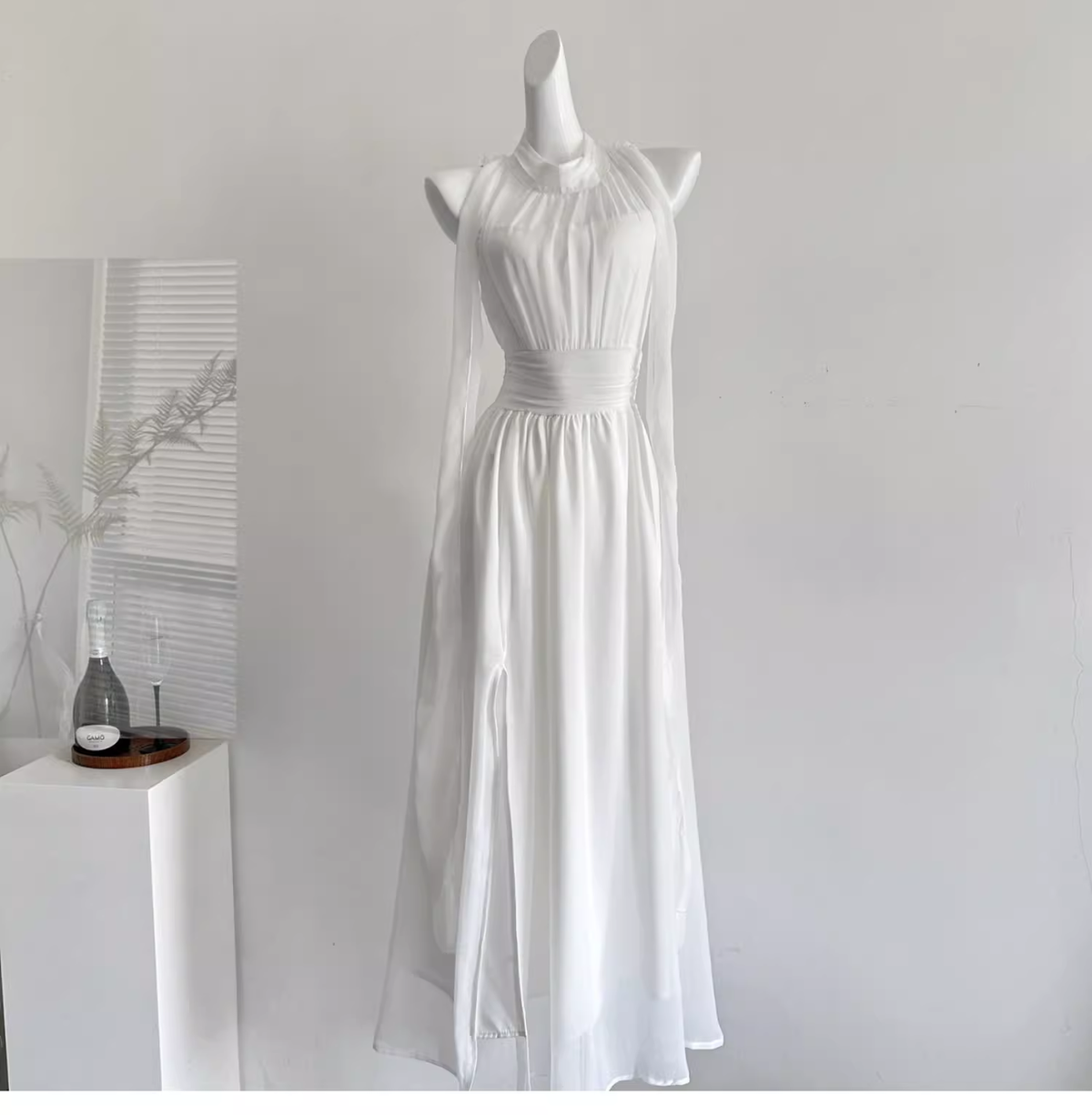 Retro Purple Halter Chiffon Long Vacation Dress Birthday Dress - View 4 | FashionDia