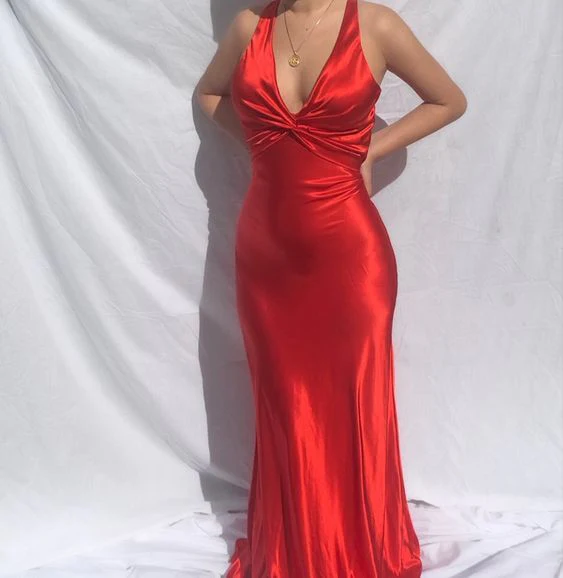 Sexy V-Neck Long Prom Evening Dresses, Simple Party Dresses - View 8 | FashionDia