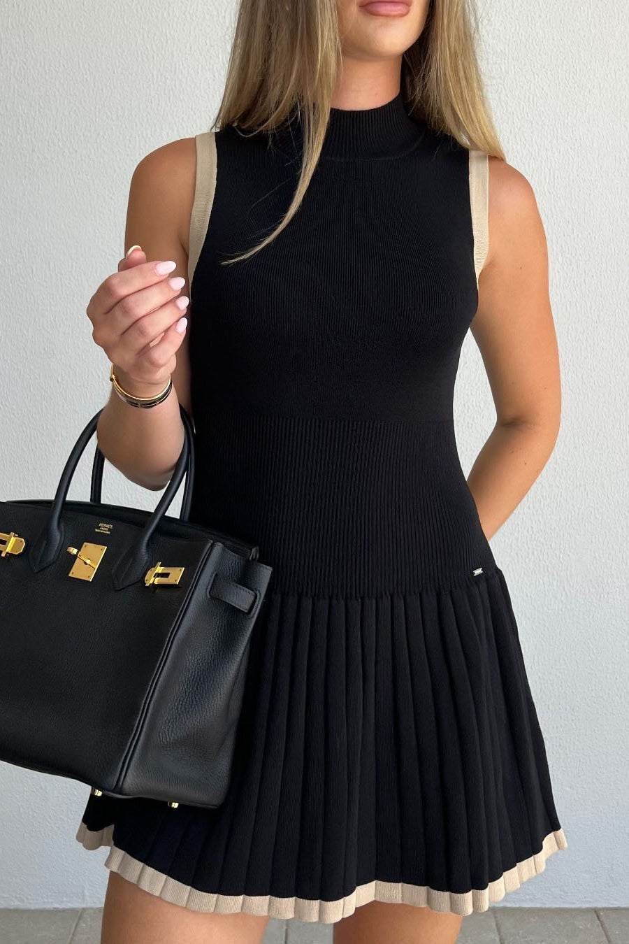 Ruched High-Neck Sleeveless Mini Sweater Dress - View 3 | VelvetHem