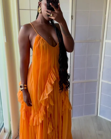 Spaghetti Straps Orange Ruffle Wedding Guest Dress
