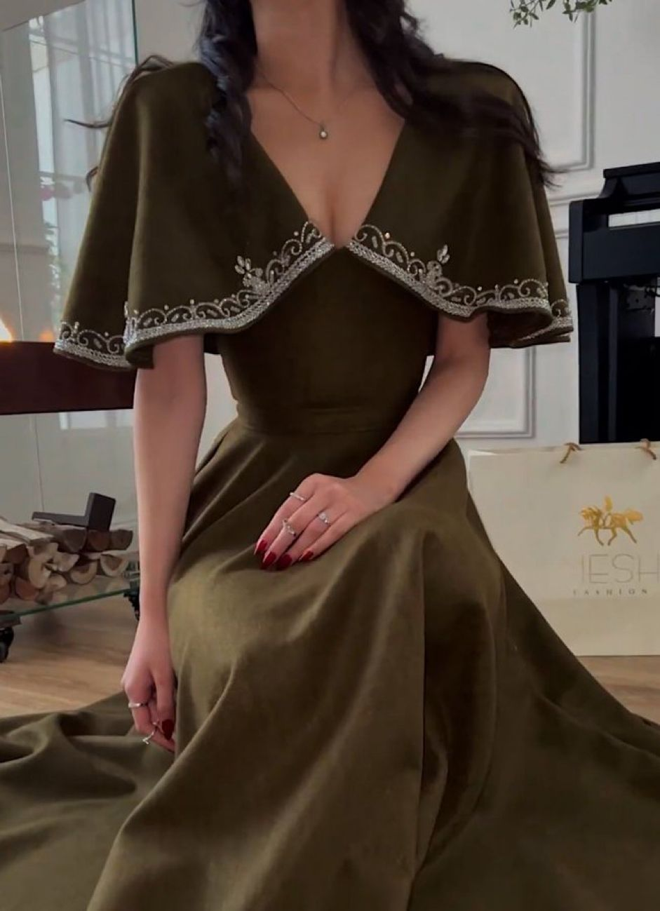 Retro Style V-Neck Long Prom Dress,Winter Dance Dress - FashionDia