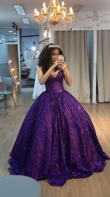 Purple Sequin Birthday Ball Gown Prom Dress Party Dress - FashionDia