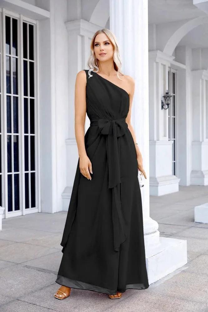 Ladies Chiffon One Shoulder Bridesmaid Evening Dress Wedding Party Evening Dress 28133 by numbersea