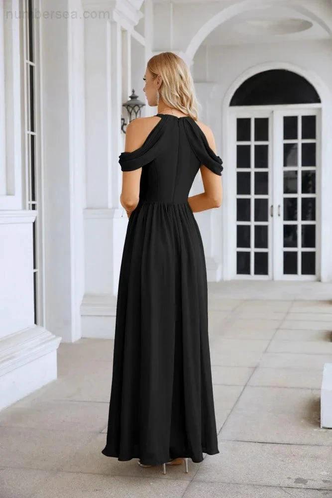 Ladies Chiffon Off Shoulder Swing Sleeve Front Slit Bridesmaid Evening Dress Wedding Party Evening Dress 28117 (ZD17011)