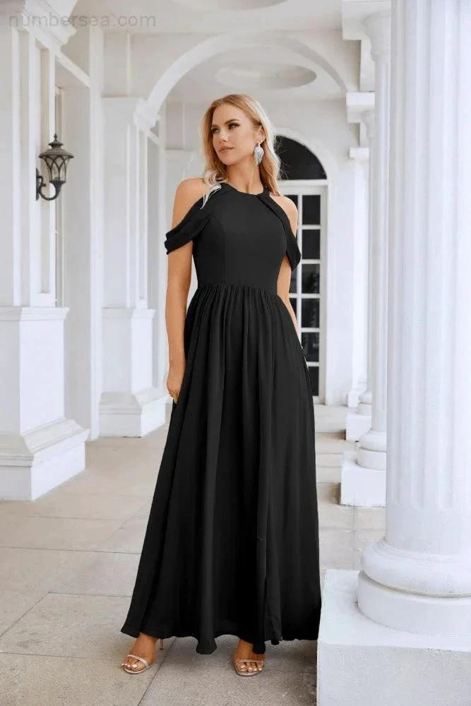 Ladies Chiffon Off Shoulder Swing Sleeve Front Slit Bridesmaid Evening Dress Wedding Party Evening Dress 28117 (ZD17011)