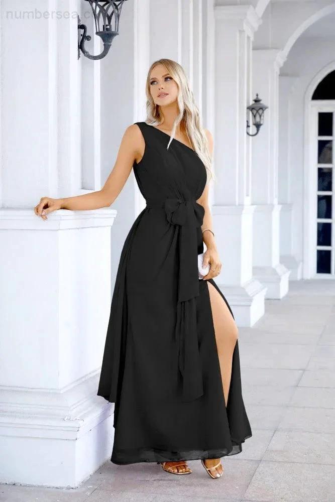 Ladies Chiffon One Shoulder Bridesmaid Evening Dress Wedding Party Evening Dress 28133 (ZD17003)
