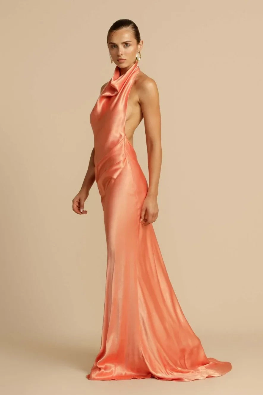 Satin Halter Neck Maxi Dress - View 3 | FashionDia