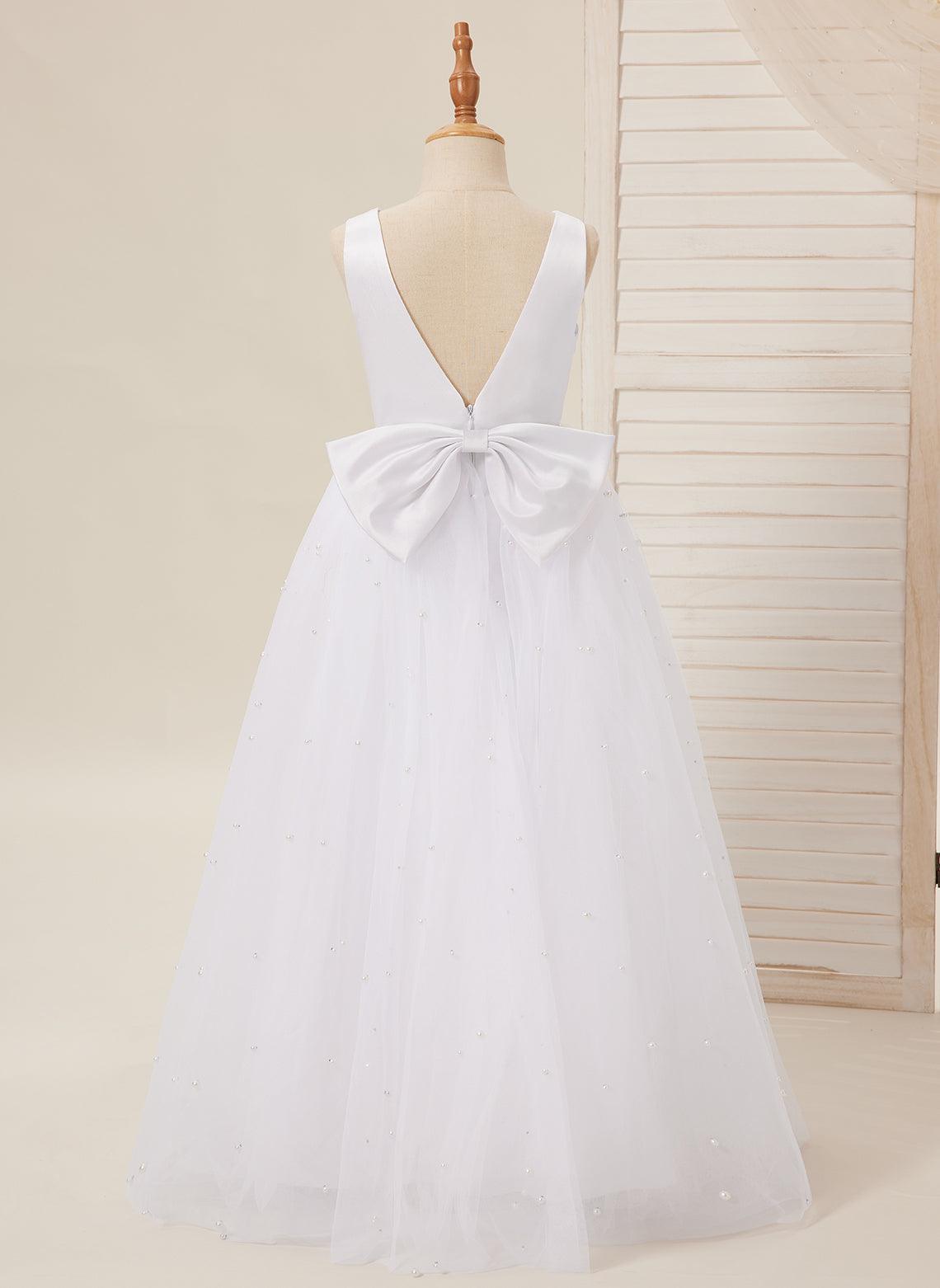 Elegant Princess Ball Gown Satin & Tulle Flower Girl Dress - View 6 | VelvetHem