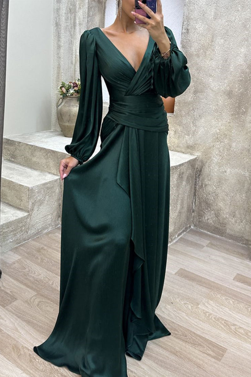 Elegant Formal Solid Fold V Neck Evening Dresses(3 Colors) - View 3 | VelvetHem