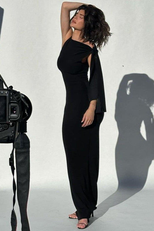 Solid Color Asymmetric Work Dress - View 7 | VelvetHem