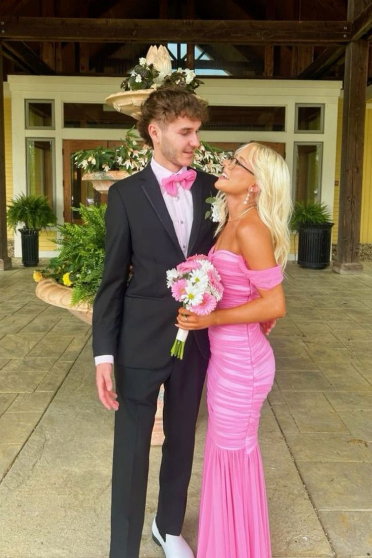 Off Shoulder Pink Ruched Long Dress Mermaid Formal Dress J8796