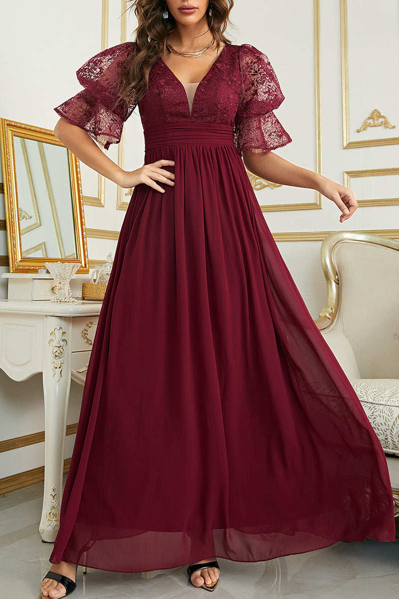 Celebrities Elegant Solid Lace V Neck Evening Dress Dresses - View 3 | VelvetHem