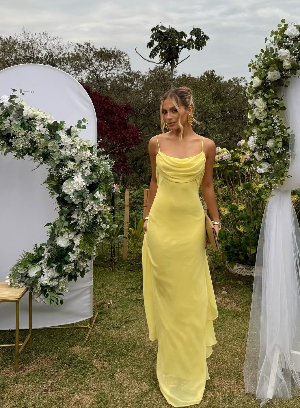 Yellow Chiffon Long Prom Dress Backless Formal Evening Party Dress J8887