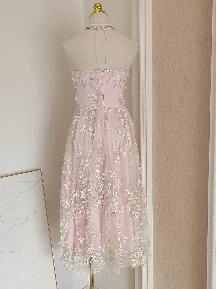 Sexy A-Line High Neckline Pink Tulle Dinner Party Dresses Birthday Outfits - View 2 | FashionDia
