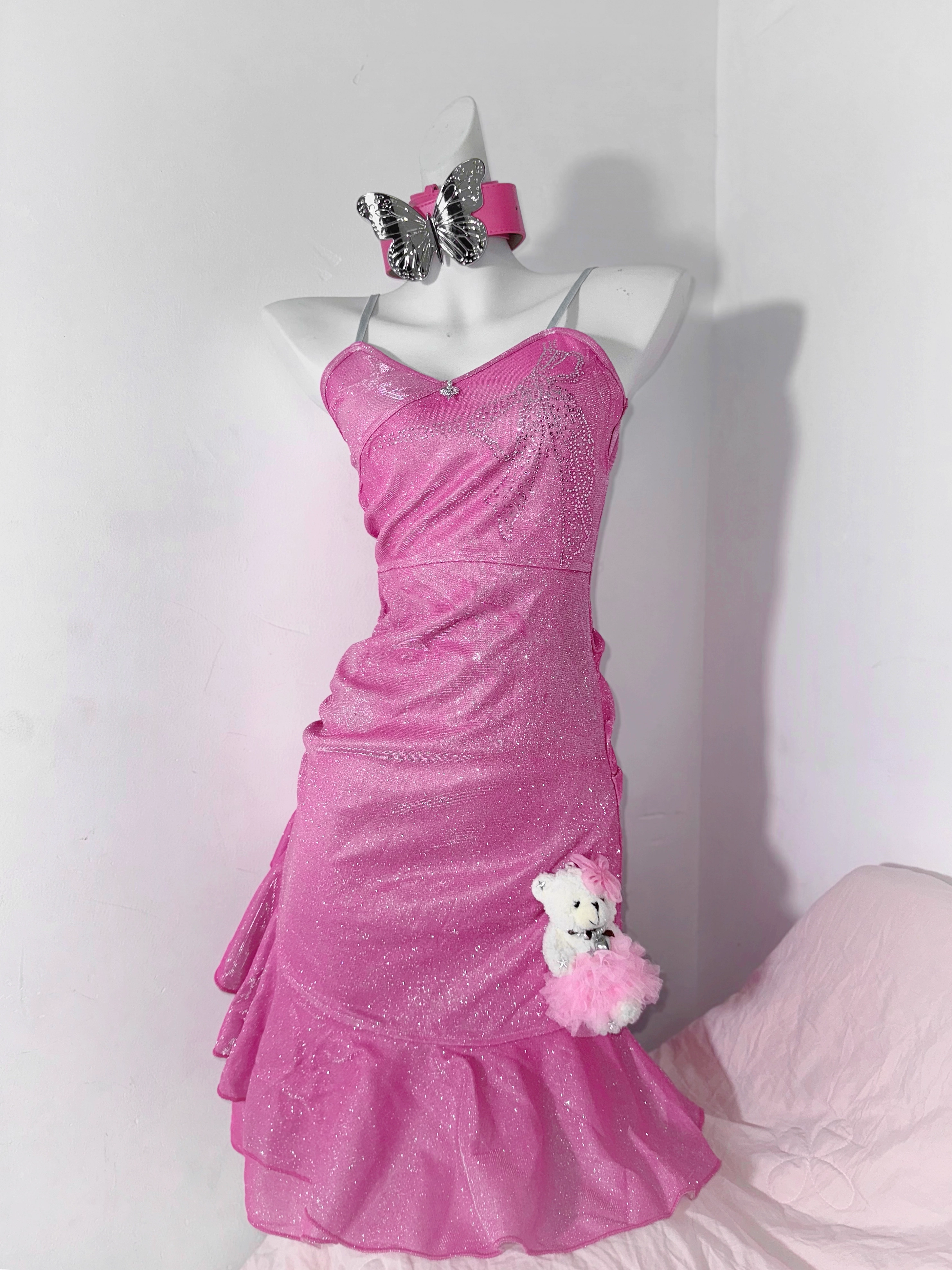 Elegant Spaghetti Straps Hot Pink Ruffles Short Party Dress Homecoming Dress