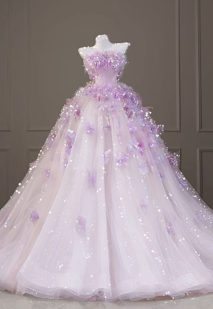 Glitter Lilac Tulle Sequin Appliques Long Wedding Dress Formal Bridal Dress