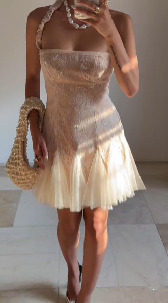 Sweet Tulle Lace Halter Short Homecoming Party Dress - View 2 | FashionDia
