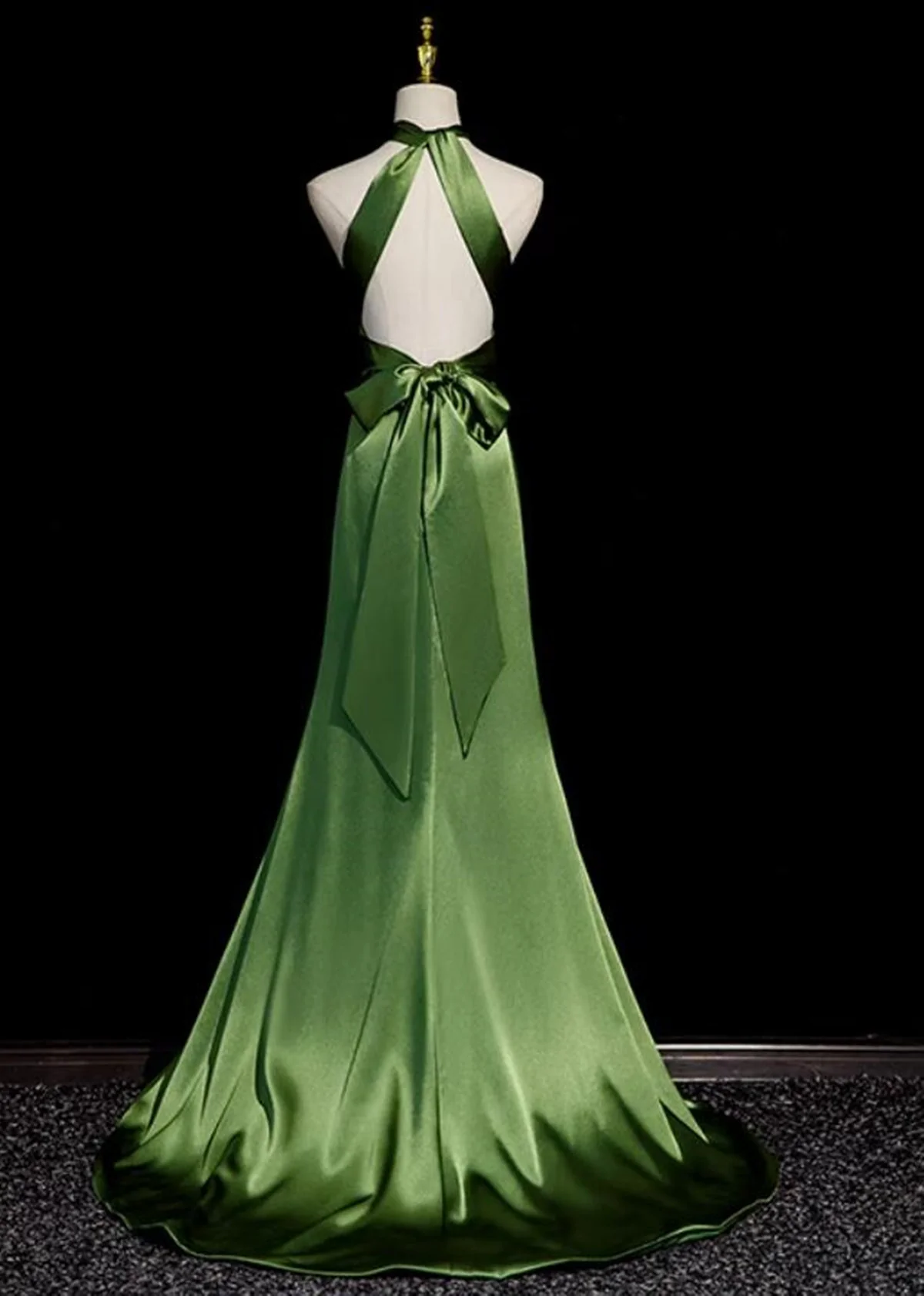 Sexy A-Line Green Satin Halter Backless Prom Dress Prom Dress - View 4 | FashionDia