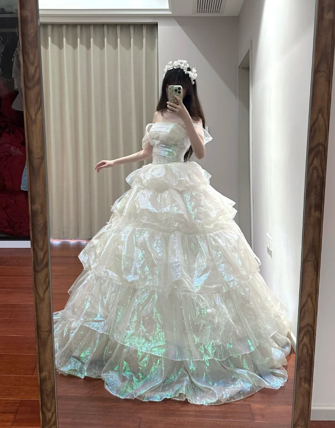 Chic Off-the-Shoulder Layered Long Ball Gown Formal princess Quinceanera Dress - FashionDia