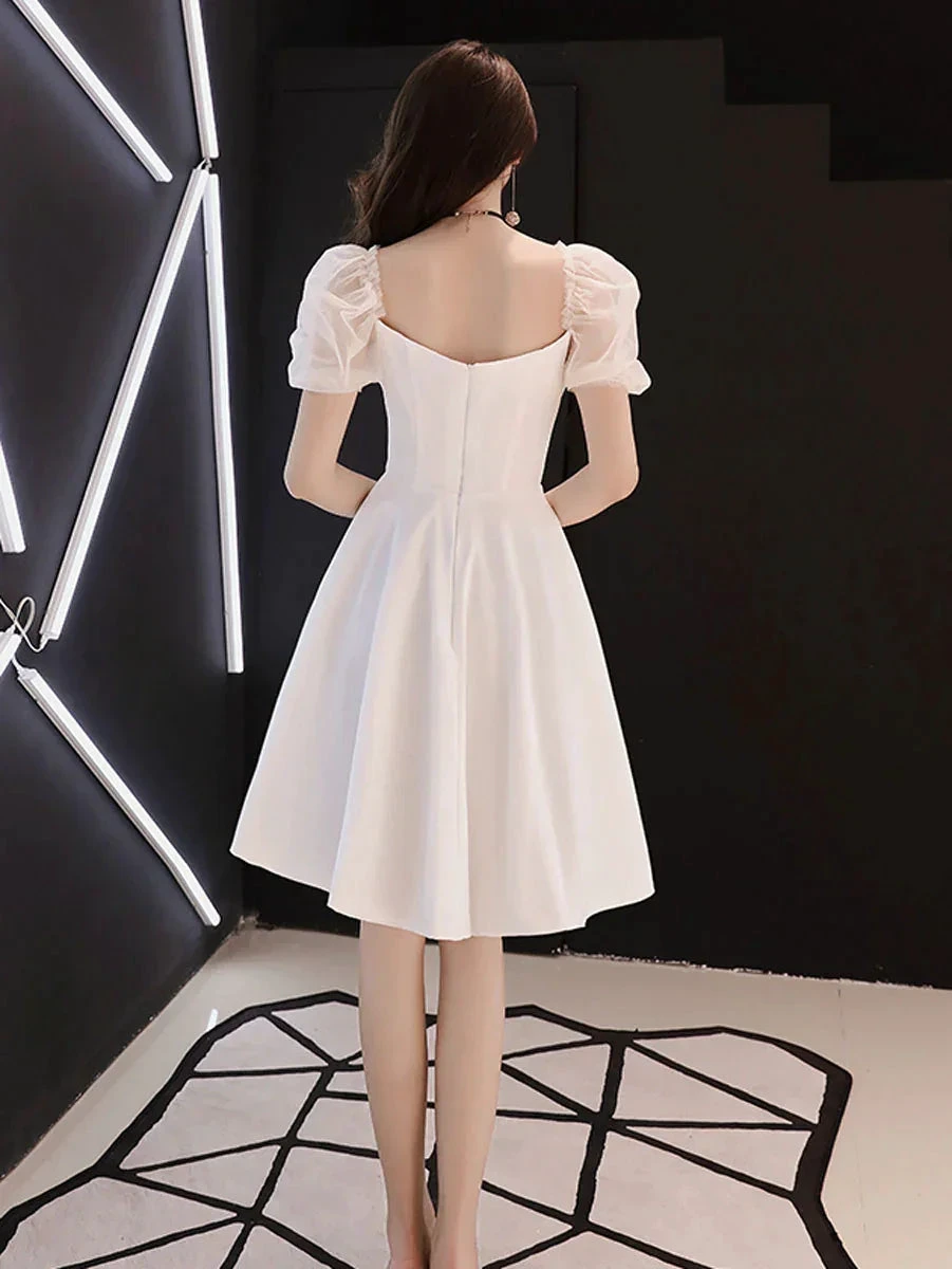 White Satin Short Prom Dress White Homecoming Dress (ZD12131)
