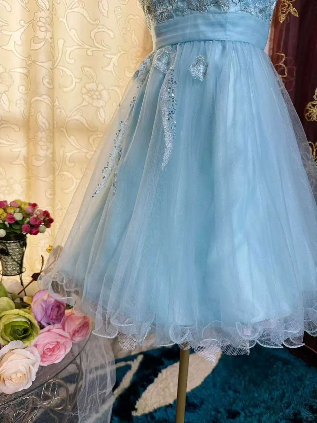 Cute Strapless Light Blue Tulle Appliques A-Line Short Graduation Homecoming Dress 20th Birthday Outfits - View 6 | FashionDia