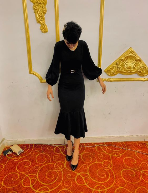 Elegant Black Long Sleeves Mermaid Prom Dress,Black Evening Dress - View 2 | FashionDia