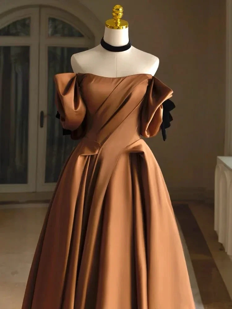 Satin Bridal Dress,Off Shoulder Wedding Dress, Vintage Wedding Dress (ZD13668)