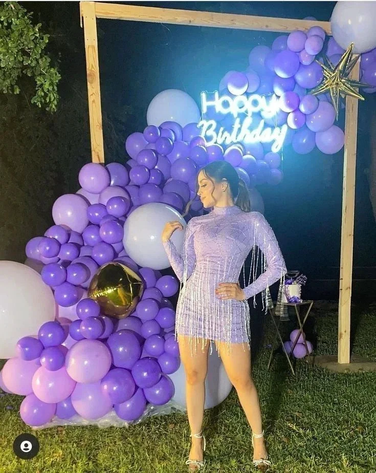 Purple High Neckline Long Sleeves with Tassels Birthday Party Dress Purple Homecoming Dress Y2565 by simplepromdress