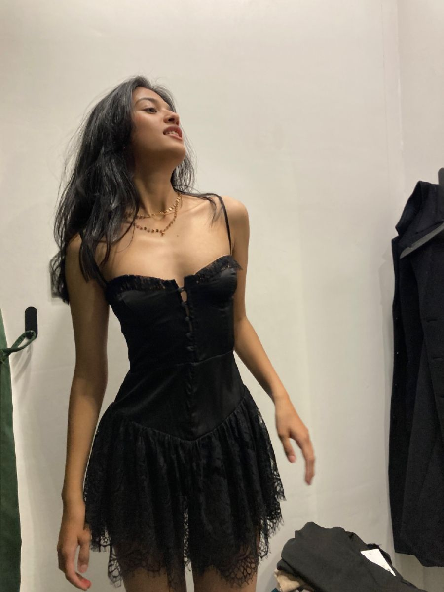 Sexy Black Spaghetti Straps Satin Lace A Line Short Prom Dress Formal Homecoming Dress