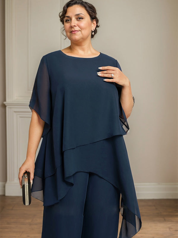 Separates Jumpsuit/Pantsuit Scoop Ankle-Length Chiffon Mother of the Bride Dress - View 10 | FashionDia