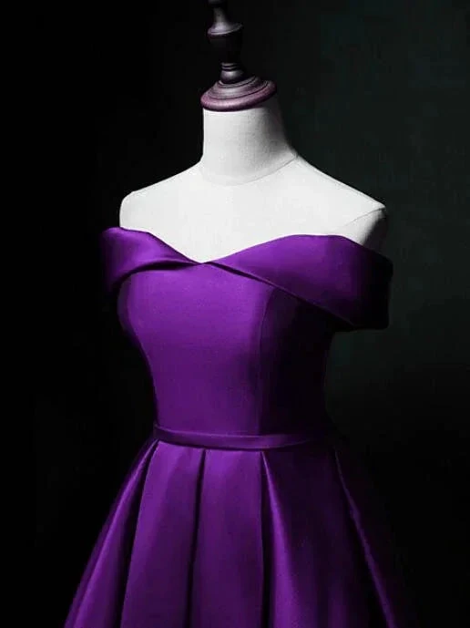 Purple Sweetheart Satin Off Shoulder Homecoming Dresses (ZD12446)