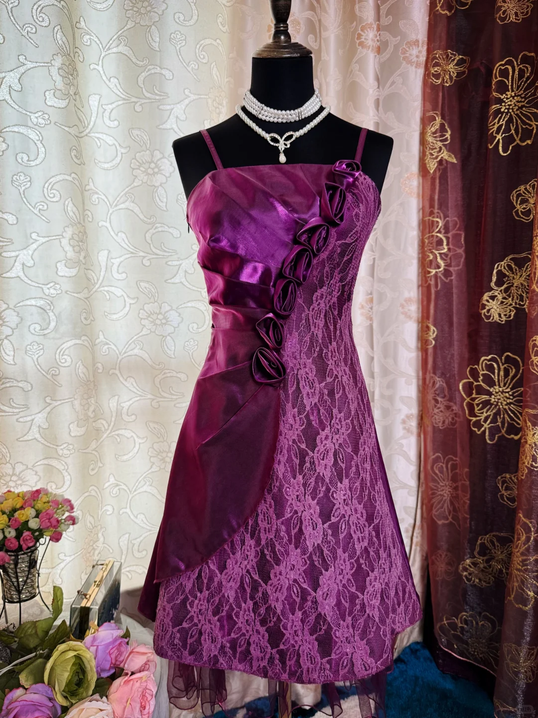 Charming Purple Satin Lace Short Prom Dress Formal Graduation Homecoming Dress D724